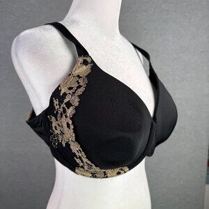 Wacoal 38DDD Opulence Contour Bra Padded Underwire Black Beige Lace 853112